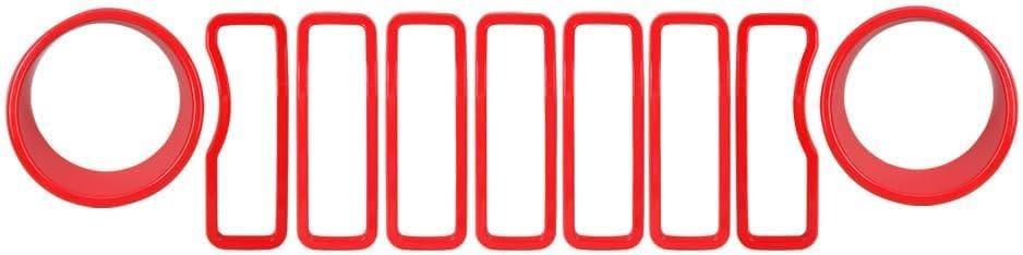 9PCS Front Grille Inserts & Headlight Cover Compatible with (2024-2026) Jeep Wrangler JL/Gladiator JT, Not For Sport, Sport S and Mojave (Red, 2024+ JL/JT)