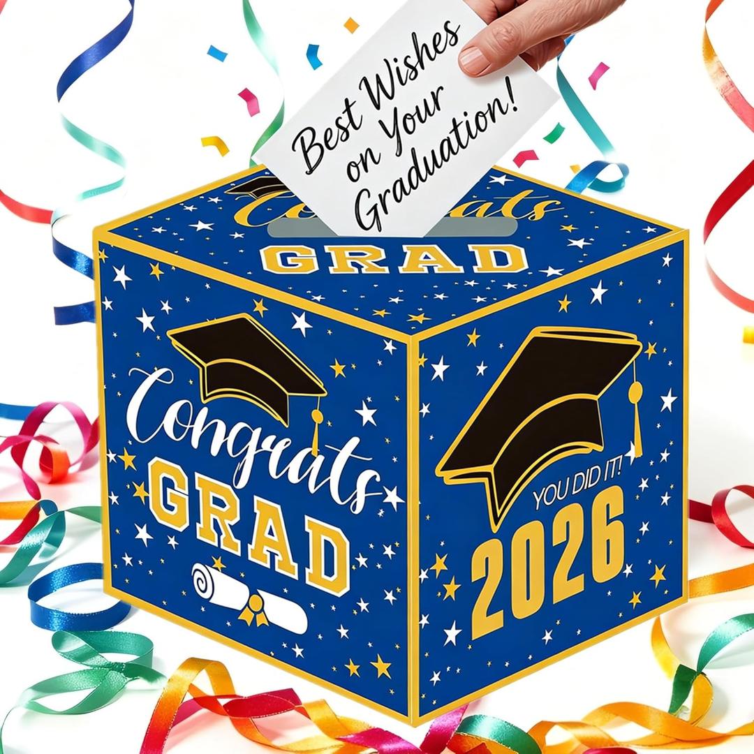 2 x Sbrvaniy Graduation Card Box 2026 Congrats Grad Card Boxes Holder,Graduation Decorations for Gift Graduation Party Favors Decor Party Supply Props
