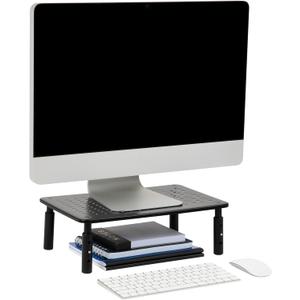 Mind Reader Monitor Stand, Height Adjustable, Ventilated Laptop Riser, Office, Metal, 14.5"L x 9.25"W x 4-5.5"H, Black (1-Pack)