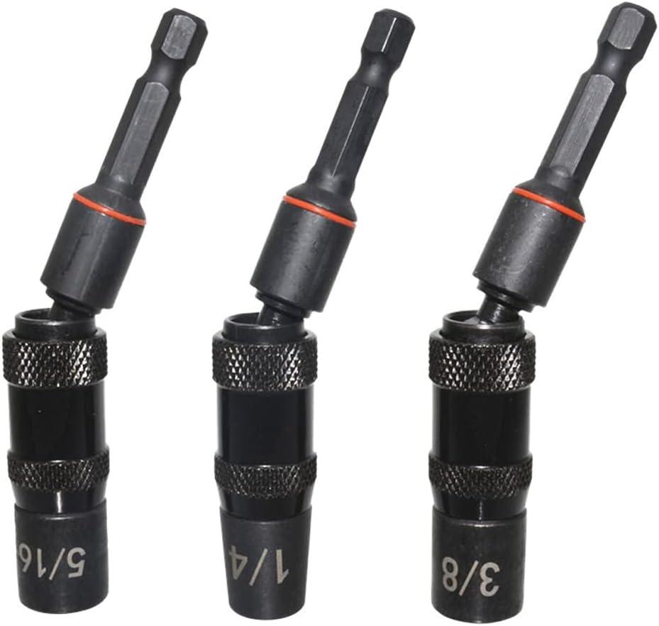 3pcs Magnetic Pivoting Nut Driver Set Hex Shank Quick Change Power Nut Driver Drill Bit Impact Driver Socket Set Nut Setter 1/4, 5/16, 3/8-Inch