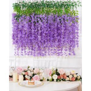 Waipfaru 12 Pack Wisteria Hanging Flowers, 3.6 Feet/Pcs Purple Wisteria Artificial Flowers, Fake Wisteria Flowers Garland, Hanging Vines for Bedroom Wedding Home Party Wall Decoration