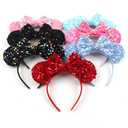 Glittery Mouse Ears Headband, Black, Colorful Sequins, Girls Costume Party Accessory; LM-H, One size fits all