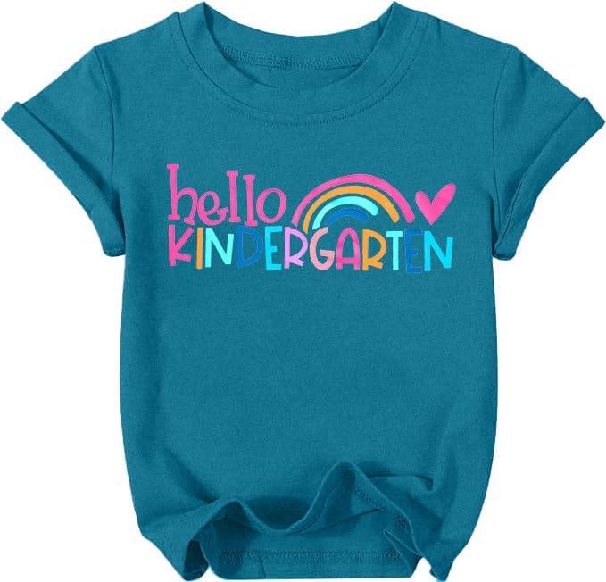 Hello Kindergarten Shirts for Kids First Day of School T Shirt Cute Back to School Short Sleeve Tee Tops (Green) Hello Kindergarten Shirts for Kids First Day of School T Shirt Cute Back to School Short Sleeve Tee Tops (Green)