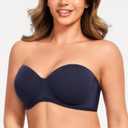MELENECA Women's Strapless Bra for Large Bust Back Smoothing Plus Size with Underwire (Blue) 34D