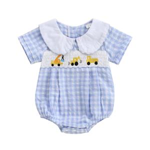 Douhoow Baby Girls Romper Short Sleeve Plaid Embroidery Bodysuit Jumpsuit Infant Girl Summer Clothes 3-6 Months