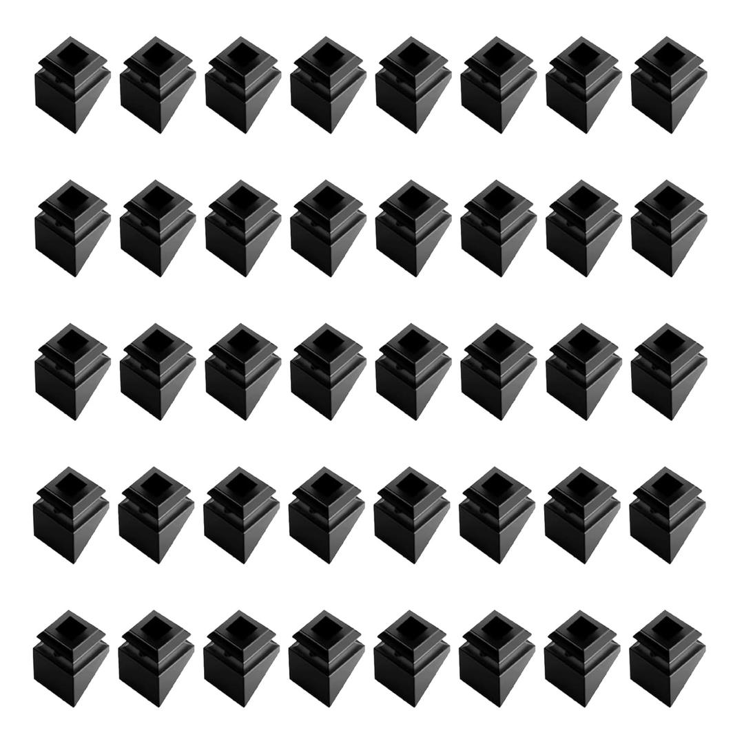50 Pack Satin Black Iron Baluster Shoes  Slant Aluminum Baluster Base Covers with Screws for 1/2" Square Stair Spindles  Decorative Interior Staircase Railing Parts