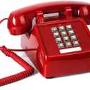 Sangyn Retro Landline Phone Classic 2500 Analog Desk Phone with Indicator Mechanical Ringer Vintage Corded Telephone Old Phone for Home School Hotel Office (Red)