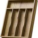 Kiasthome Acacia Wood Silverware Drawer Organizer, Kitchen Utensil Cutlery Drawer Organizer with Grooved Dividers, Flatware Organizer Silverware Tray Holder for Spoon, Fork, 11''x13.8'' (5 Slots)