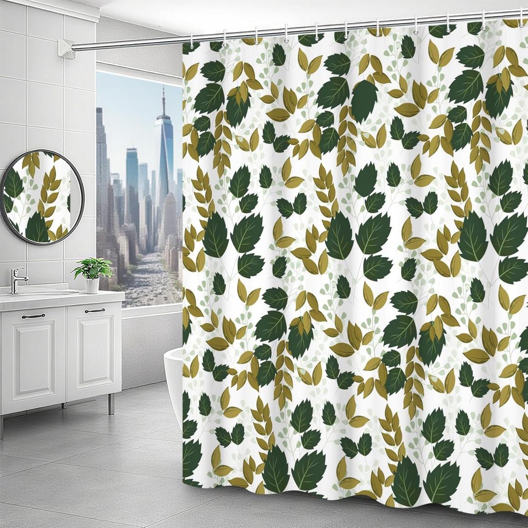Leaves Shower Curtain Tropical Jungle Plant Curtain Set for Bathroom Modern Natural Botanical Green Leaves Shower Curtain with Hooks Waterproof Fabric Decor 72x78 Inch