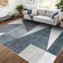 Washable Modern Area Rug: 6x9 Geometric Area Rugs for Living Room & Bedroom with Non-Slip Backing Modern Geometric Carpet for Living Room Blue Grey 6'x9'