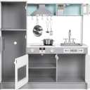 Amazon Basics Kids Kitchen Set, Play Kitchen Toy Playset for Toddlers, Preschoolers, 39"L x 11.8"W x 39"H, White & Gray