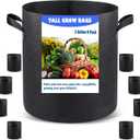 3 US Gallon 8 Pack Tall Grow Bags for Vegetables, Heavy Duty Nonwoven Aeration Fabric Deep Grow Pots with Handles (Black)