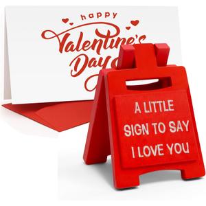 I Love You Desk Sign - Romantic Valentine/Anniversary Decor for Him Her - Small Wooden Table Plaque with Envelope Card - for Boyfriend Girlfriend Wife Husband