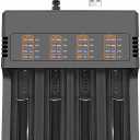18650 Battery Charger, 4 Bay USB Smart Lithium Battery Charger with Scrolling Display, Compatible with Over 26650/21700/18650/18490/16340/14500/10440 Models, Suitable for 3.7-4.2V Lithium Batteries
