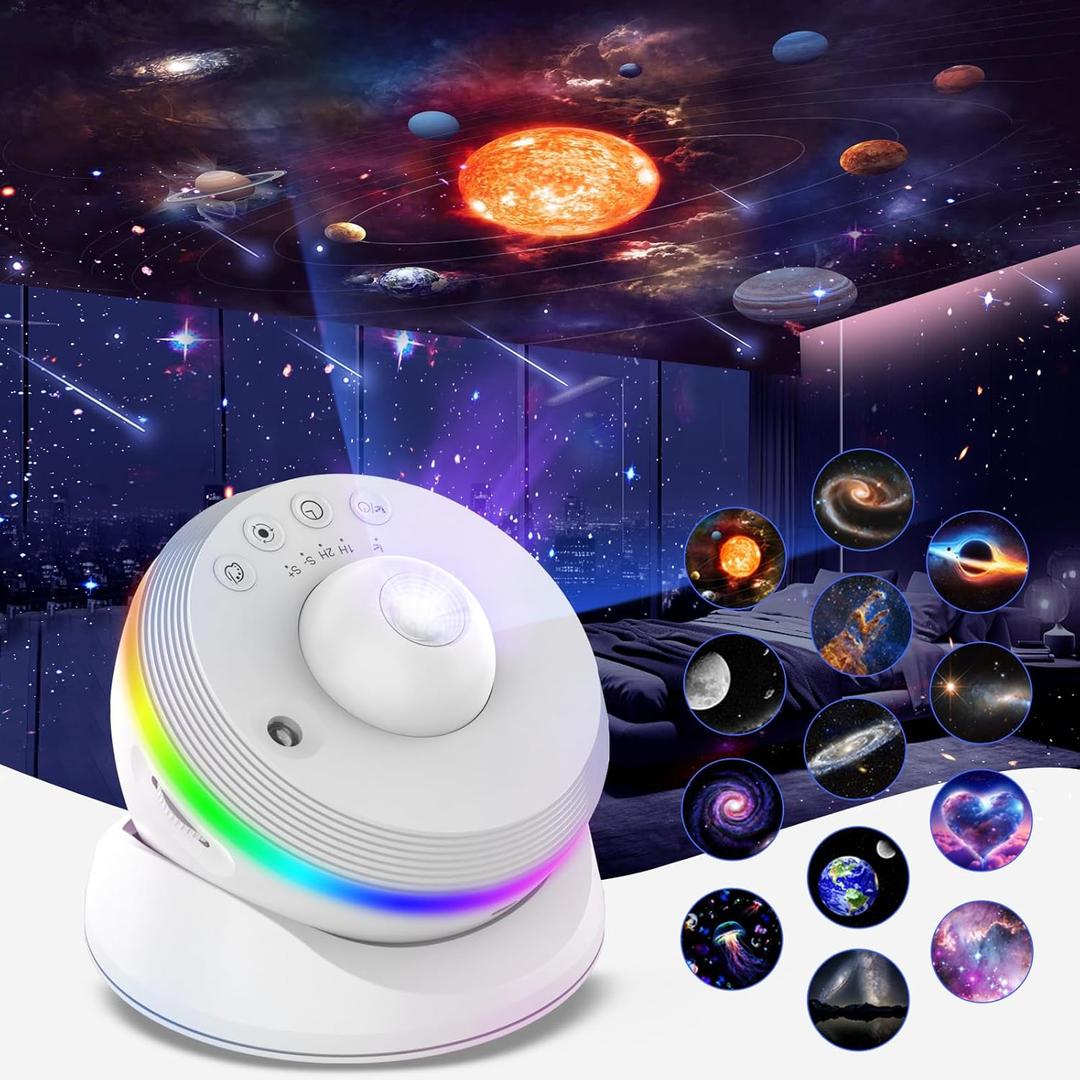 Meteor Galaxy Projector, 13 in 1 Planetarium Star Projector Realistic Starry Sky Night Light with Solar System Constellation Moon for Kids Adults Bedroom Ceiling Home Theater Living Room Decor (White)