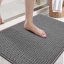 Color&Geometry Ultra Soft Chenille Bathroom Rugs Non Slip Rubber Backing, Machine Washable, Super Absorbent Floor Mat for Bathroom, Bathtub & Shower, Quick Dry Gray Bath Mat, Standard Sized, 17"x29.5"