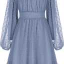GRACE KARIN Girl Cute Fall Dresses Long Sleeve Ruffle Dress A Line Swing Flowy Solid Gray Blue 8Y