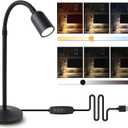 DAMI Small Desk Lamp with Flexible Gooseneck, USB Reading Light Nightstand with 3 Color Temperatures, Dimmable Eye-Caring Bedside Table Lamp for Home Office Bedroom Dorm RV - Black