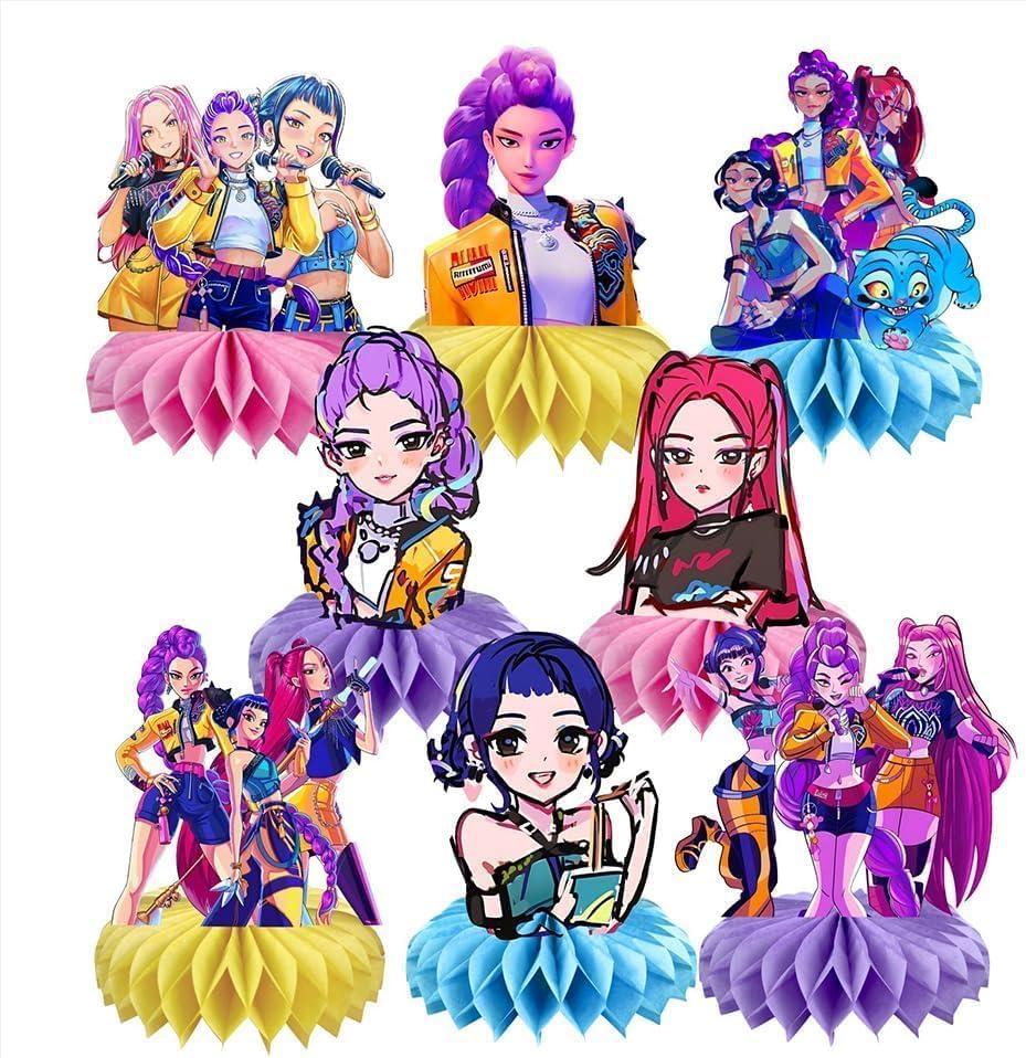 For Demon Movie Hunters Honeycomb 8Pcs Table Centerpiece,Demon Movie Hunters Birthday Party Supplies Table Decorations for Kids Party Decorations