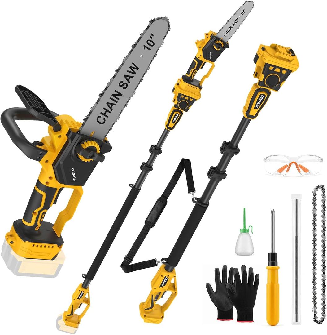 2-IN-1 Cordless Pole Saw & Chainsaw for De-Walt 20V Battery (NO Battery)
10 Inch Mini Chainsaw with Extension Pole, Brushless, Auto Oiling, for Tree Trimmer & Branch Cutter