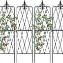 Garden Trellis for Climbing Plants Outdoor, Metal Garden Trellises, Decorative Garden Fencing Flower Trellis with Durable Powder Coating for Vines Plant Rose, Vegetable Support, Black (4, Pattern-A)