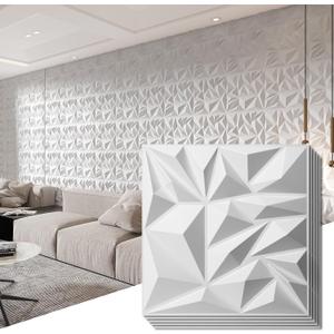 Art3d 50-Pack 3D Wall Panels for Interior Wall Decor, Modern Diamond Textured Accent Wall Paneling for Gaming Living Room TV Wall Background, 12 x 12 inch White