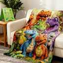Upgraded Thickened 3D Dinosaur Blanket 5 Sizes Cute Smiling Dinosaurs HD Digital Print Flannel Weighted Fleece Cozy Dino Blanket Ultra Soft Lightweight All Season (30"x40")