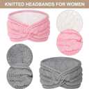 Chalier Warm Winter Headbands for Women Cable Crochet Turban Ear Warmer Headband with Plush (Beige/Light Grey/Pink/Black)