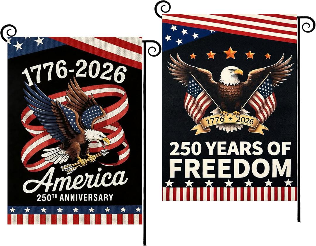 2 x 2PCS 250th Anniversary American Garden Flag,July 4th Independence Day Patriotic Banner,Double-Sided Waterproof 1776-2026 Commemorative Flags