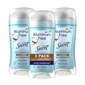 Secret Aluminum Free Deodorant for Women, 48hr Odor Protection, Naturally Derived Ingredients, Free of Parabens Dyes Talc & Baking Soda, PH Balanced, Dry Solid, Coconut Scent, 2.4 oz (Pack Of 3)
