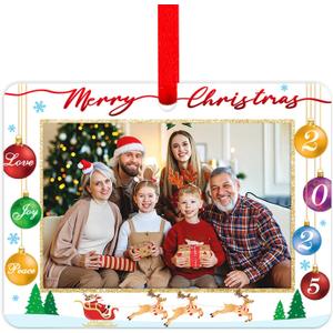 WaaHome Picture Frame Christmas Ornaments 2025 - Photo Frame Christmas Ornaments Love Joy Peace Family Ornaments for Christmas Tree Decorations Gifts for Family Friends