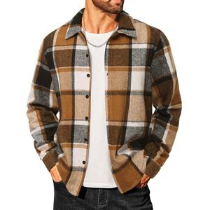 COOFANDY Men's Fleece Lined Button Up Shirt Vintage Orange Flannel Jacket for Men Long Sleeve Classic Plaid Shirts (Brown, S)