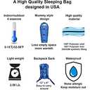 KidzAdventure Mummy Style 32 59F Kids Sleeping Bag with Pillow Sleeve, 4 Season, Lightweight and Backpacking Style, Ideal for Camping, Sleepover, Boys, Girls, Youth and Toddlers, Blue