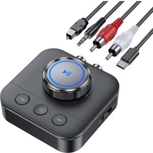 Bluetooth 5.3 Receiver for Home Stereo, RCA Bluetooth Adapter for 3D Surround, Support Optical, AUX 3.5mm, RCA Receiver Adapter for Speakers, Music Streaming Stereo System