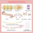 2 x 30th Birthday Decorations Set for Women - Queen Crown, Sash, Card, Cake Topper & Candles, Rose Gold Happy Banner with Paper Honeycomb, Poms Fan, Streamers, Gift Kit – 30 & Fabulous Party Supplies