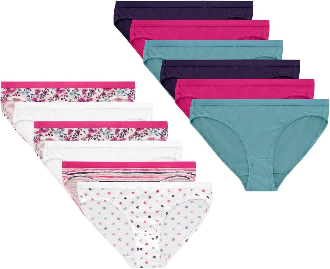 Hanes Girls' Cotton Stretch Underwear (6, Purple, Blue, Pink, Floral Print, Stripe Print, Dot Print)