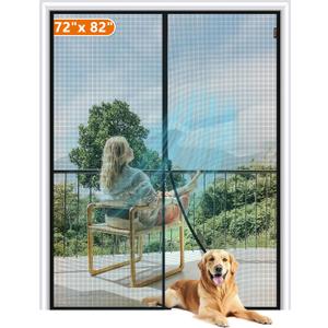 MAGZO Magnetic Screen Door Fit Door Size 72 x 82 Inch, Screen Size 74" x 83" Strong Magnet French Style Mesh, Heavy Duty Fiberglass Mesh with Hook & Loop for Sliding Entrance, Gray