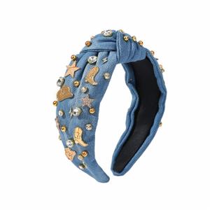 Western Cowgirl Headband for Women, Birthday, Christmas Gifts & Stocking Stuffer for Country Lovers  Crystal Knot Hairband, Cowgirl Hair Accessories (Adult, Blue)