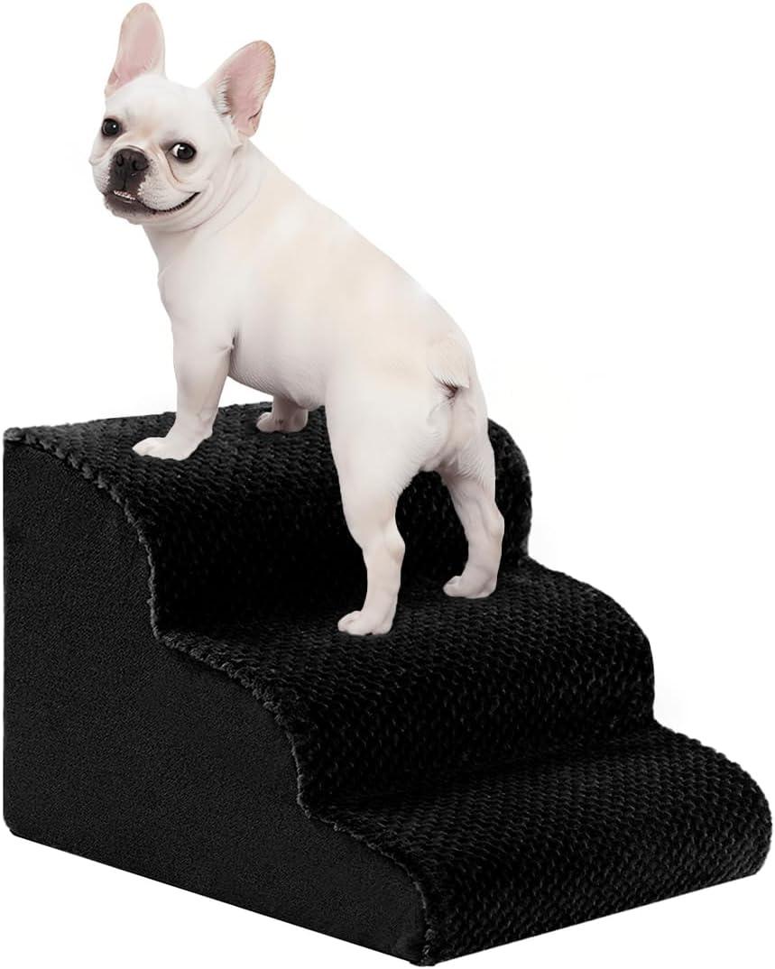 Oiilores Dog Stairs for Small Dogs 15" H, 3-Step Dog Steps Ramp for Couch Sofa and Chair with Anti-Slip Washable Cover and Durable High Density Foam, Pet Stairs for Cats, Black