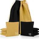 Professional Cornhole Bags - Set of 8 Regulation All Weather Double Sided - Sticky Side/Slick Side Bean Bags for Pro Corn Hole Game (Gold & Black)