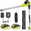 EWORK 20V Cordless Pole Hedge Trimmer with 2 * 2.0Ah Batteries and Charger, 18-Inch Dual Action Blade, 6.3Ft-8.6Ft Telescopic Pole Bush Trimmer, 11-Position Adjustable Head, 6lbs Lightweight