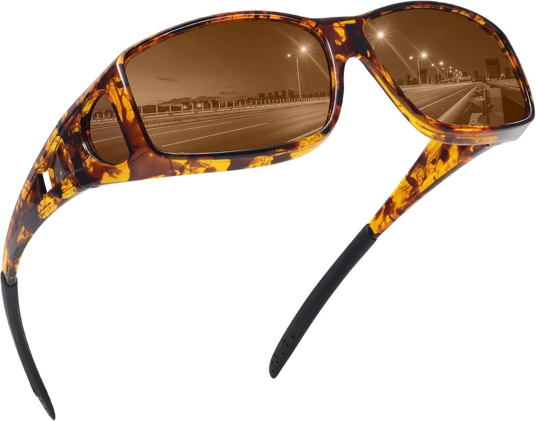 MEETSUN Fit Over Glasses Sunglasses for Men Women,Wrap Around Sunglasses Polarized UV400 Protection ((Z1)tortoiseshell Frame-brown Lens)
