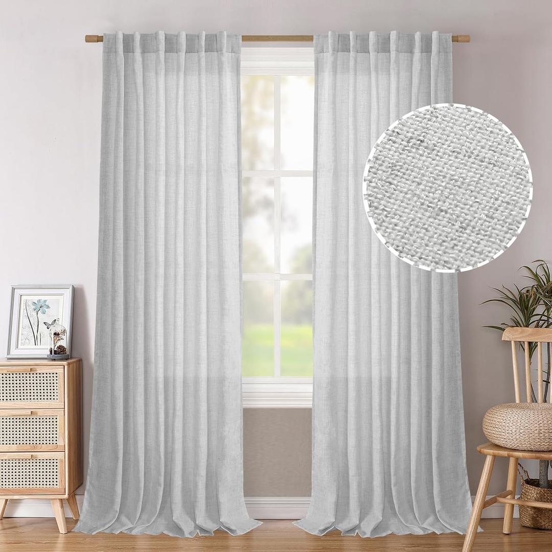BGment Linen Curtains 96 Inch Long for Living Room Floor Length Light Grey Textured Window Drapes Light Filtering Privacy for Dining Back Tab Rod Pocket, 2 Panels, 52 Inch Wide Each Panel