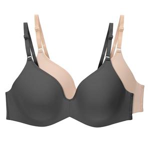 Hanes Womens T-Shirt Bra, Invisible Look Underwire Adjustable for 2-Pack Bra, Black/Soft Taupe, 38D US