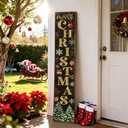 Golden Black Winter Christmas Welcome Sign for Front Door with Hanging Rope, 47" Farmhouse Cute Vertical Wood Welcome Sign for front porch, Rustic Large Tall Wooden Porch Leaner Home Outdoor Decor