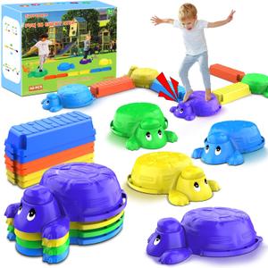 Stepping Stones Outdoor Toys for Kids: 10 Pcs Portable Non-Slip Montessori Obstacle Course Blance Beam  Great for Outdoor Yard Indoor Family Play  Special Needs Sensory Toys for Toddlers 3+ (Blue)