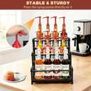 Coffee Syrup Rack Organizer - Metal Bottle Holder for 12 Bottles Rustic Countertop Display Shelf for Coffee Bar, Kitchen Cabinet, Pantry Storage for Syrups, Liquor, Spice, Tea & Wine (3-Tier)