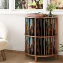 GiftGo 3-Tier Vinyl Record Storage Half Round Mid Century Vintage Player Table with Spacious Storage Turntable Stand Perfect for Living Room Bedroom (Walnut, L-27.5)