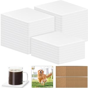 39 PCS Sublimation Coasters Blanks Ceramic Tiles Bulk 4x4 White Unglazed Glazed Ceramic Tiles for Crafts with 48 Cork Sticker Back, Square Coasters Sublimation for Heat Transfer DIY Painting