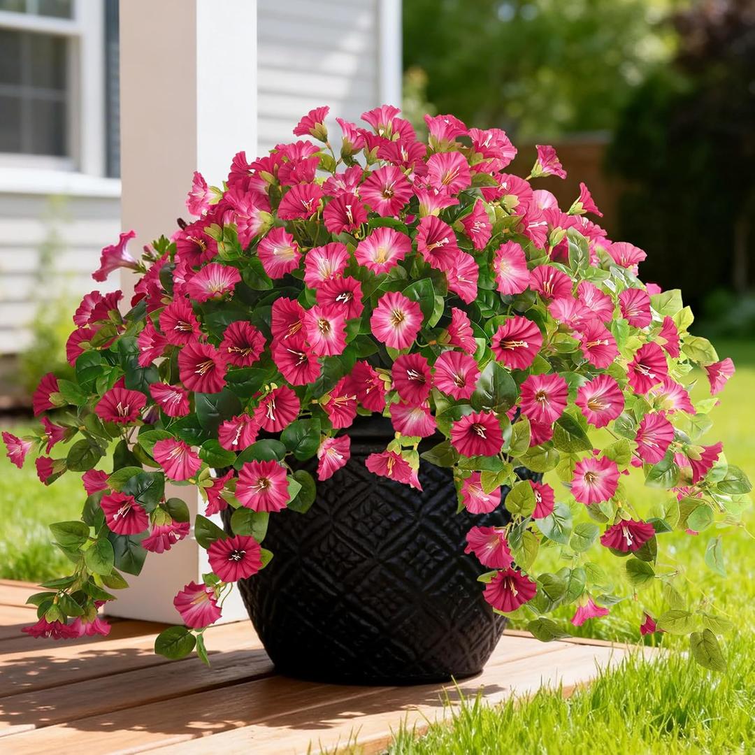 Homsunny Artificial Fake Flowers Plants UV Resistant, Faux Petunias Silk Flowers for Outdoors No Fade, Fake Outdoor Flowers for Planters Spring, Realistic Home Garden Balcony Yard Decor (Red)